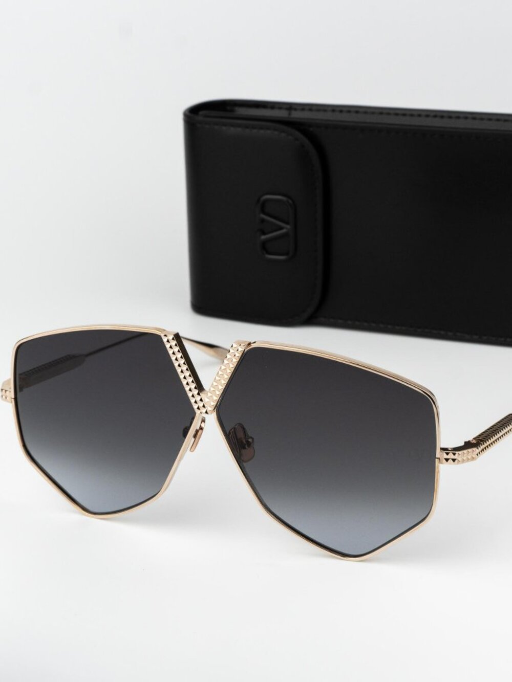Valentino Women Sunglasses Titanium Gold Grey Oversized V - HEXAGON VLS-115A-64